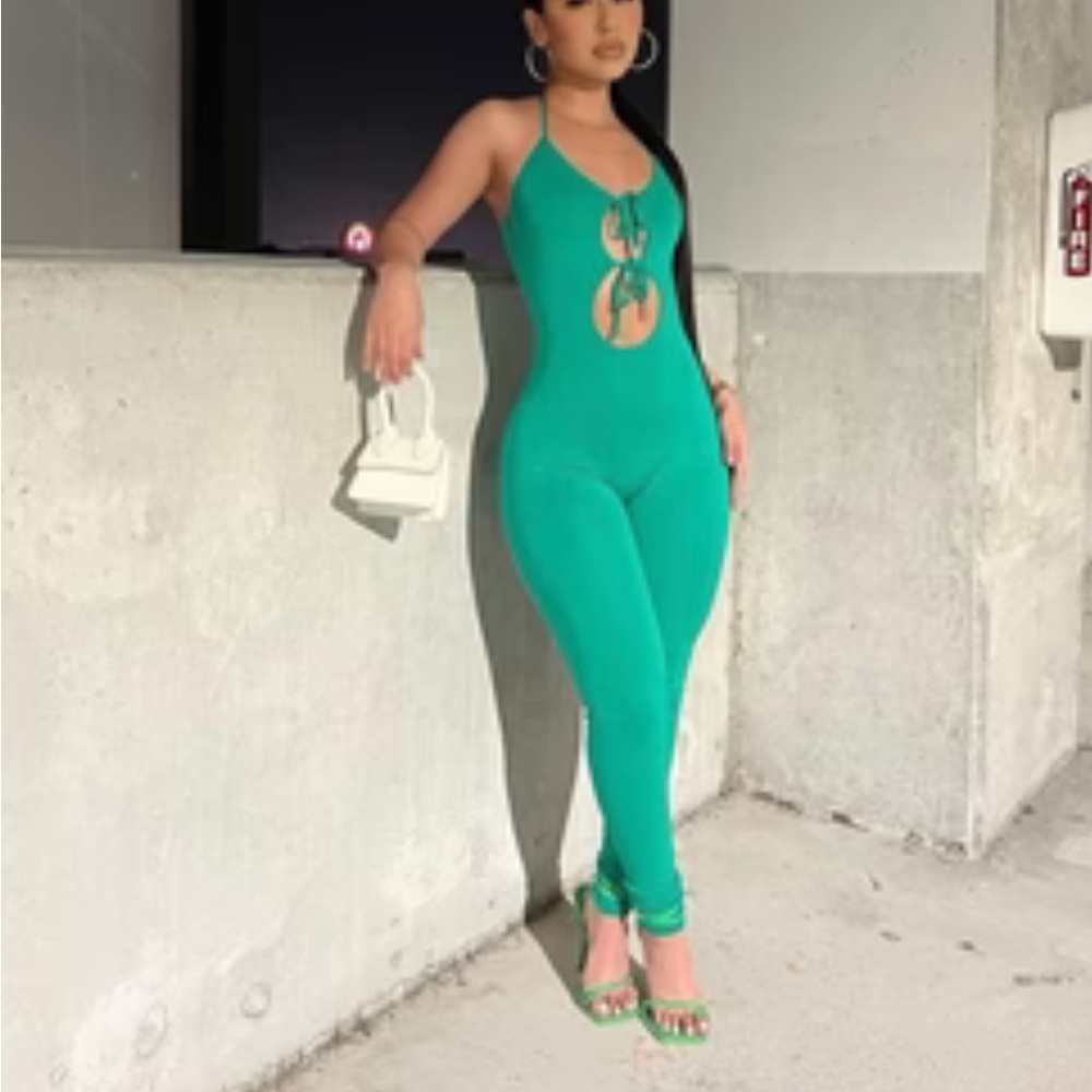 Kelly Green Tie Cutout Jumpsuit